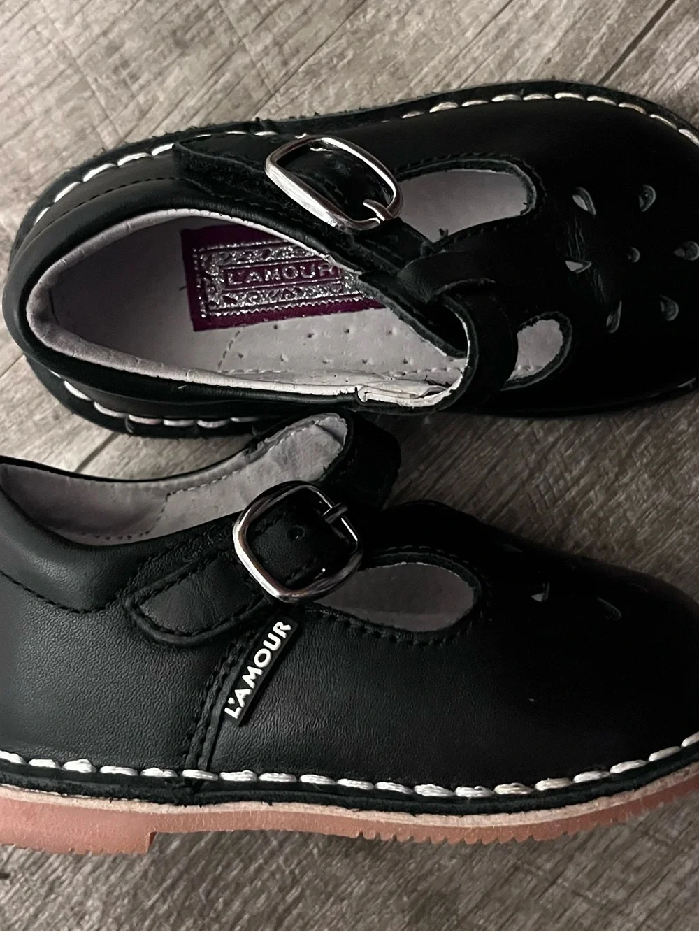 L'Amour Black T-Strap Mary Jane Kids Shoes infant size 5